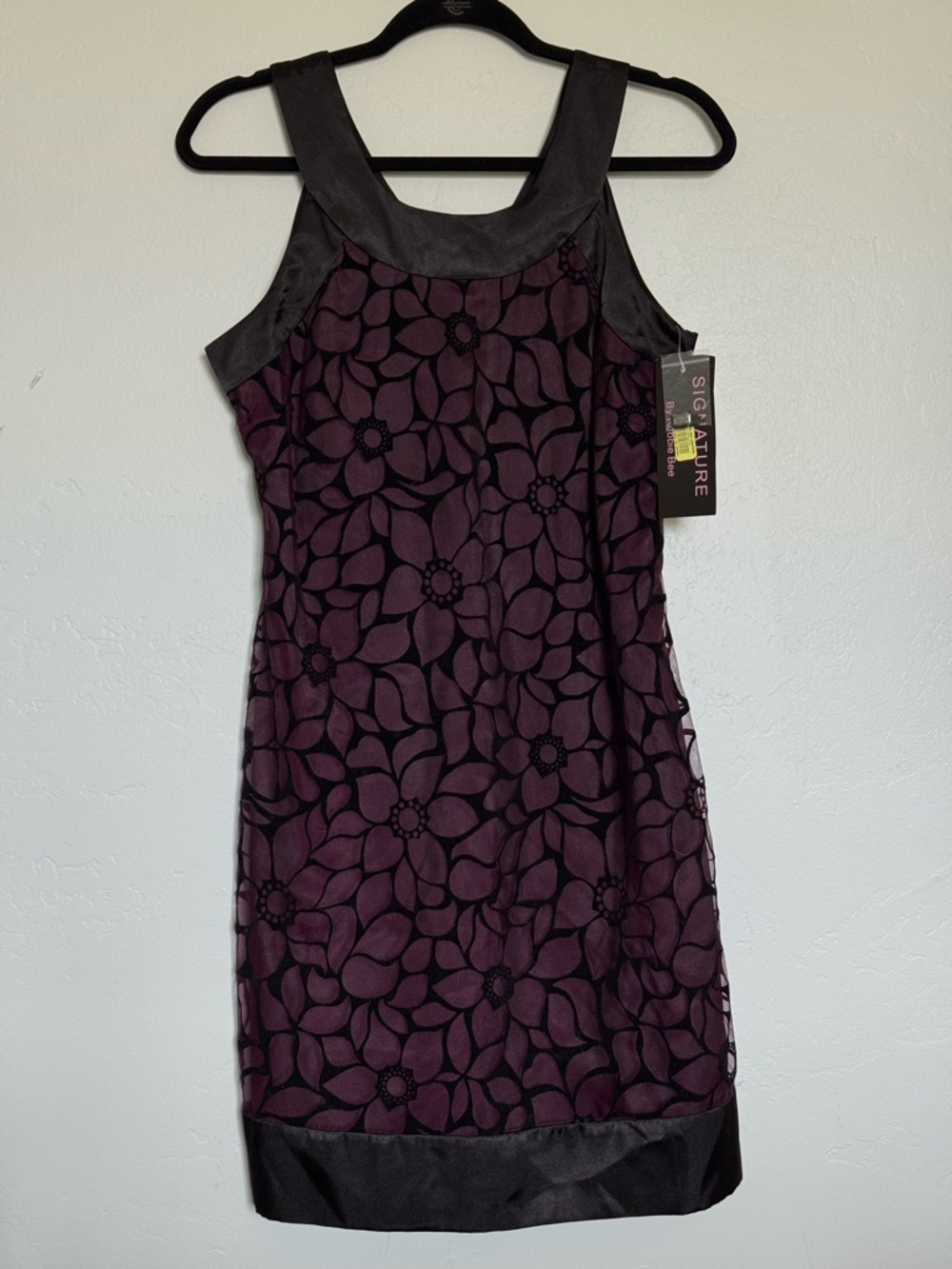 Robbie Bee Plum Midi Dress with Black Floral Overlay